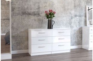 Birlea Lynx White With White Gloss 6 Drawer Wide Chest Of Drawers