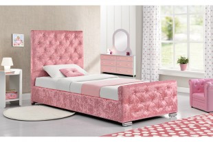 Pink crushed velvet double bed clearance