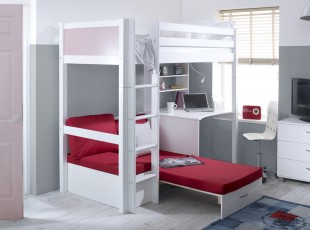 Flexa Nordic Highsleeper Bed 3 With Rose Colour End Panels Desk And Red Sofabed by Thuka