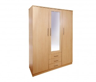 GFW Las Vegas 3 Door 3 Drawer Beech Wardrobe With Mirror by GFW