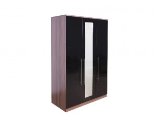 Gfw Modular 3 Door Walnut And Black Gloss Wardrobe With Mirror By Gfw