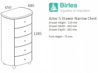 Birlea Aztec White Gloss 5 Drawer Narrow Chest Thumbnail
