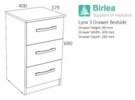 Birlea Lynx White With Grey Gloss 3 Drawer Bedside Thumbnail