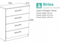 Birlea Lynx White With Grey Gloss 4 Drawer Chest of Drawers Thumbnail