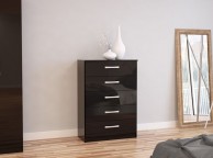 Birlea Lynx Black Gloss 5 Drawer Chest of Drawers Thumbnail