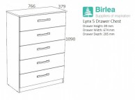 Birlea Lynx White Gloss 5 Drawer Chest of Drawers Thumbnail