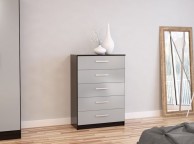 Birlea Lynx Black with Grey Gloss 5 Drawer Chest of Drawers Thumbnail