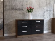 Birlea Lynx Walnut With Black Gloss 6 Drawer Wide Chest of Drawers Thumbnail