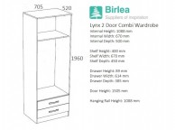 Birlea Lynx Black with Black Gloss 2 Door Combi Robe Thumbnail