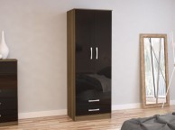 Birlea Lynx Walnut with Black Gloss 2 Door Combi Robe Thumbnail