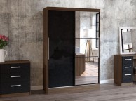 Birlea Lynx Walnut With Black Gloss Sliding Door Wardrobe with Mirror Thumbnail