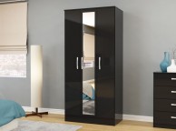 Birlea Lynx Black with Black Gloss 3 Door Wardrobe with Mirror Thumbnail