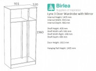 Birlea Lynx Black with Black Gloss 3 Door Wardrobe with Mirror Thumbnail