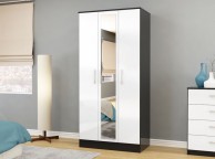 Birlea Lynx Black with White Gloss 3 Door Wardrobe with Centre Mirror Thumbnail