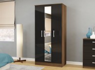 Birlea Lynx Walnut with Black Gloss 3 Door Wardrobe with Center Mirror Thumbnail