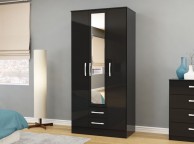 Birlea Lynx Black Gloss 3 Door 2 Drawer Wardrobe With Centre Mirror Thumbnail