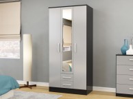 Birlea Lynx Black with Grey Gloss 3 Door 2 Drawer Wardrobe with Centre Mirror Thumbnail