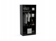 Birlea Lynx Black with Grey Gloss 3 Door 2 Drawer Wardrobe with Centre Mirror Thumbnail