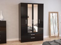 Birlea Lynx Black Gloss 4 Door 2 Drawer Wardrobe With Centre Mirrors Thumbnail