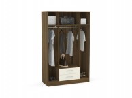 Birlea Lynx Walnut with Cream Gloss 4 Door 2 Drawer Wardrobe with Center Mirrors Thumbnail