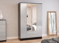 Birlea Lynx Black with Grey Gloss 4 Door 2 Drawer Wardrobe with Center Mirrors Thumbnail