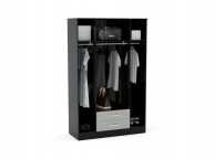 Birlea Lynx Black with Grey Gloss 4 Door 2 Drawer Wardrobe with Center Mirrors Thumbnail