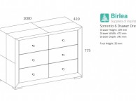 Birlea Sorrento 6 Drawer Dresser in Grey Fabric Thumbnail