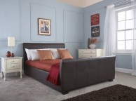 GFW Hannover 4ft6 Double Brown Faux Leather Bed Thumbnail