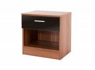 GFW Ottawa 1 Drawer Bedside in Walnut and Black Gloss Thumbnail