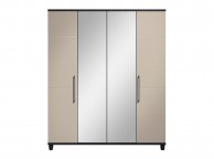 KT Halo Gloss Pale Grey 4 Door Wardrobe With Centre Mirrors Thumbnail