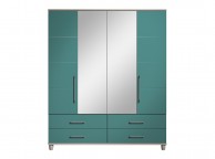 KT Halo Gloss Lagoon Grey 4 Door Mirrored Gents Wardrobe Thumbnail