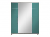 KT Halo Gloss Lagoon 4 Door Wardrobe With Centre Mirrors Thumbnail