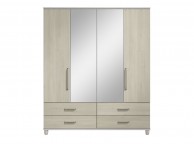 KT Deco Elm 4 Door Mirrored Gents Wardrobe Thumbnail