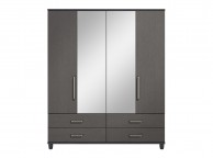 KT Deco Black And Graphite 4 Door Mirrored Gents Wardrobe Thumbnail