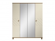 KT Geo Alabaster And Oak 4 Door Mirrored Wardrobe Thumbnail