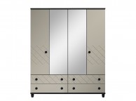 KT Geo Soft Grey And Black 4 Door Mirrored Gents Wardrobe Thumbnail