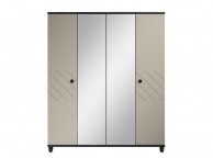 KT Geo Soft Grey And Black 4 Door Mirrored Wardrobe Thumbnail
