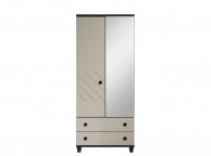 KT Geo Soft Grey And Black 2 Door Mirrored Gents Wardrobe Thumbnail