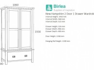 Birlea New Hampshire Grey 2 Door 1 Drawer Wardrobe Thumbnail