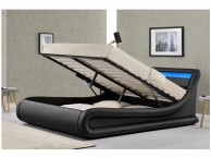 Sleep Design Barcelona 4ft6 Double Black Faux Leather Ottoman Bed Frame With LED Lights Thumbnail