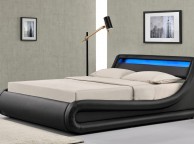 Sleep Design Barcelona 4ft6 Double Black Faux Leather Ottoman Bed Frame With LED Lights Thumbnail