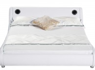 Sleep Design Madrid 5ft Kingsize White Faux Leather Bed Frame With Bluetooth Speakers Thumbnail