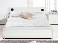 Sleep Design Madrid 5ft Kingsize White Faux Leather Bed Frame With Bluetooth Speakers Thumbnail