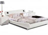 Sleep Design Madrid 5ft Kingsize White Faux Leather Bed Frame With Bluetooth Speakers Thumbnail