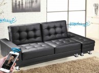 Sleep Design Knightsbridge Black Faux Leather Sofa Bed With Storage And Bluetooth Speakers Thumbnail