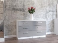 Birlea Lynx White With Grey Gloss 6 Drawer Wide Chest of Drawers Thumbnail