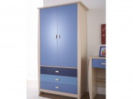 GFW Sydney Wardrobe with 2 Doors and 3 Drawers with Blue Detailing Thumbnail