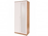 GFW Ottawa 2 Door Wardrobe with Mirror in Oak and White Gloss Thumbnail