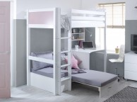 Thuka Nordic Highsleeper Bed 3 With Rose Colour End Panels, Desk And Silver Sofabed Thumbnail