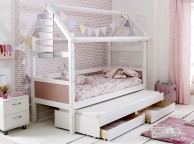 Thuka Nordic Playhouse Bed 2 With Rose Pink End Panels And Trundle Bed With Drawers Thumbnail